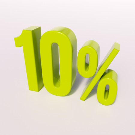 3d render: green 10 percent, percentage discount sign on white, 10%の写真素材