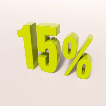 3d render: green 15 percent, percentage discount sign on white, 15%の写真素材