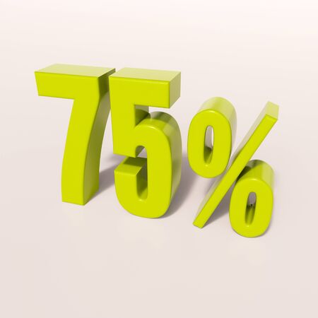 3d render: green 75 percent, percentage discount sign on white, 75%