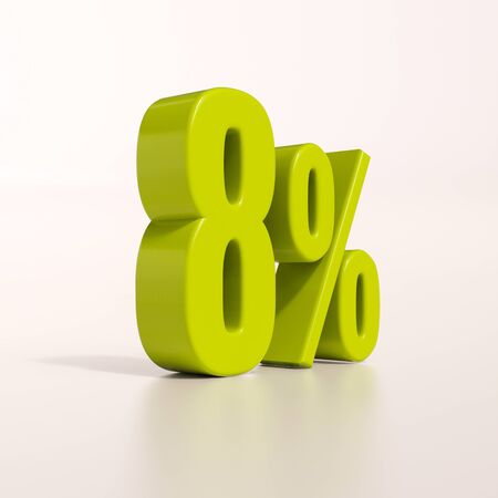 3d render: green 8 percent, percentage discount sign on white, 8%の写真素材