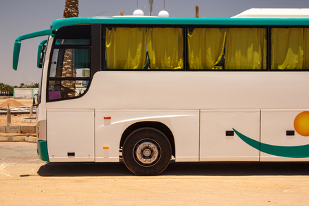 EGYPT, SHARM EL SHEIKH - JULY 20, 2015: Sharm el-Sheikh is holiday resort and significant centre for tourism in Egypt. Big tourist buses on parking.のeditorial素材