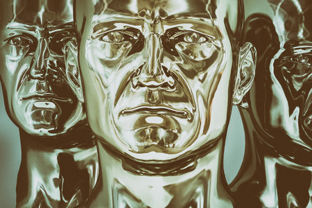 3d render: poster with color plastic headの写真素材