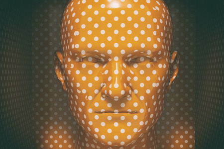 3d render: poster with color plastic headの写真素材