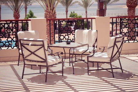 Cafeteria, Outdoor Cafe Tables and Chairs, Outdoor Restaurant Coffee Open Air Cafeの写真素材