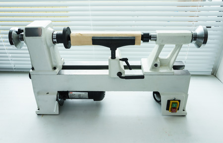 Woodworking Machine, Mini Woodworking Lathe Close Up Detail, Wood Shavings Tools, Woodworking...