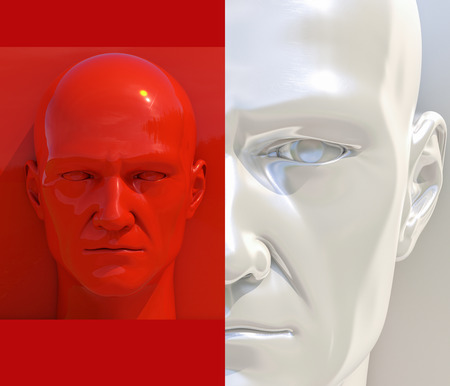 Realistic 3d Human Heads on Different Brightly Colored Backgrounds, Mannequin Dummy Head, Pop Art...