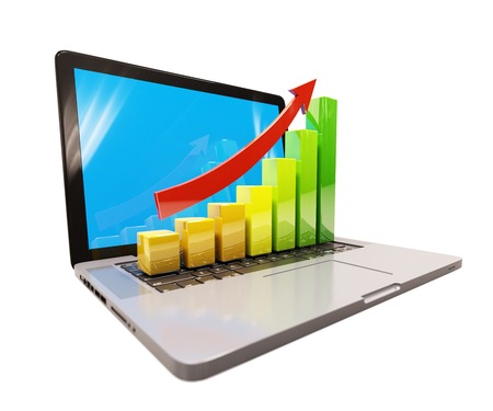 3d Render Growth Chart on  Laptop Computer, Business Growing Graph Concept with  Arrow,  Development...