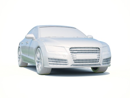 3d Car White Icon, 3d Car Blank Template, 3d White Car Icon with Shadow, Business Sedan Car on White Background, Automobile Isolated, Automobile Service Sign, Auto Body, Automobile Industryの写真素材
