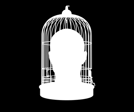 Man with a Cage on His Head, Free Himself, Freedom, Man Trapped, Prisoner in Cage, Employee Theft, Man Caged, Wedding Background, Business Discipline, Game Over, Stressed Man, Unlock Potentialの写真素材