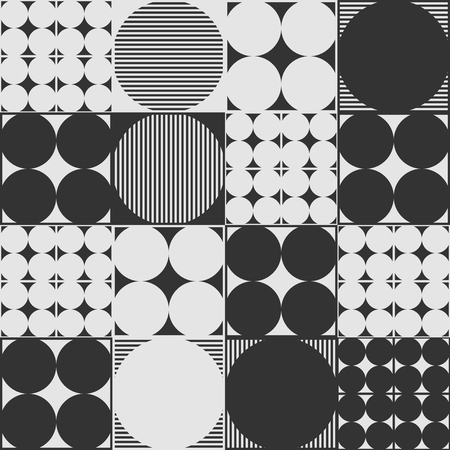 Seamless Pattern of Circles and Squares, Stylish Texture with Structure from Circles, Trendy Seamless Background Made of Set of Ringsのイラスト素材