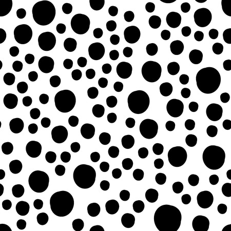 Asymmetrical Seamless White Banner of Circles, Spheres, Donuts Background, Modern Stylish Dot Template, Halftone Illustration, Irregular Shapes, Trendy Print, Dotted Swissのイラスト素材
