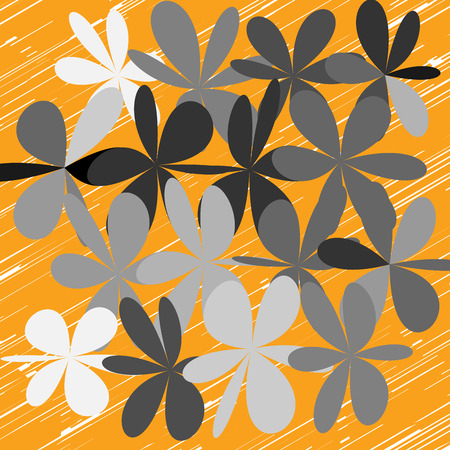 Whimsical Floral  Background, Pink Flower on Black, Exquisite Gentle Floral Graphic Ornament, Minimalistic Fashion Ornament, Flower bwのイラスト素材