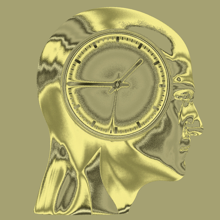 Time Concept 3D Illustration: Human Head  and Time, Business Punctuality, Appointment Stress,...