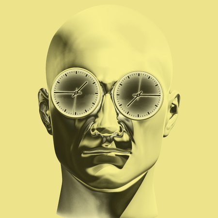 Time Concept 3D Illustration: Human Head  and Time, Business Punctuality, Appointment Stress, Deadline Pressure, Overtime, Time is Running Up, Timing, Punctual Schedule, Management, Countdown Conceptの写真素材