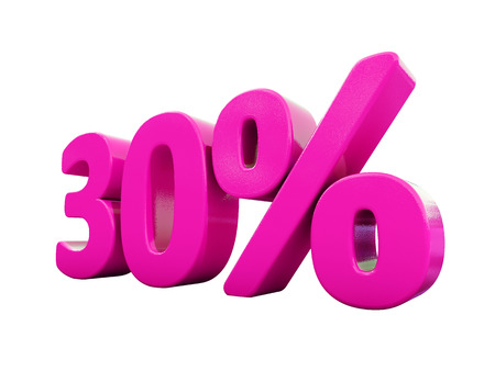 3d Illustration Pink 30 Percent Discount Sign, Sale Up to 30, 30 Sale, Pink Percentages Special...