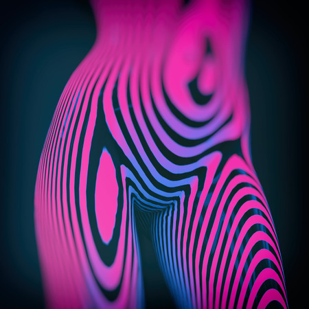 3d Geometric Stripped Pattern Illustration Art, Line Distortion Illusion Design, Abstract Woman Body Figure, Zebra Mannequin, Stripped Dummyの写真素材