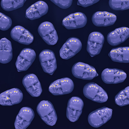 Social Media Concept, Crowd Character People, Faces of People, Layout with Human Faces, Decorative Design of Heads Background, Template for Postcards, 3D rendering Crowd of Peopleの写真素材