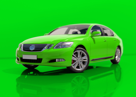 Modern Generic Sedan Car, Perspective View, Isolated on White, 3d Illustration, Car Automobile Contemporary Drive Driving Vehicle Transportation Concept, Luxury Sedan Carの写真素材