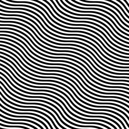 Curve Random Chaotic Lines Abstract Geometric Pattern Texture, Modern, Contemporary Art Illustration with Black White Striped Lines, Wavy, Curving Distortion Effect, Bending, Warped Linesのイラスト素材