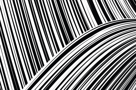 Curve Random Chaotic Lines Abstract Geometric Pattern Texture, Modern, Contemporary Art Illustration with Black White Striped Lines, Wavy, Curving Distortion Effect, Bending, Warped Linesのイラスト素材