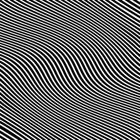 Curve Random Chaotic Lines Abstract Geometric Pattern Texture, Modern, Contemporary Art Illustration with Black White Striped Lines, Wavy, Curving Distortion Effect, Bending, Warped Linesのイラスト素材