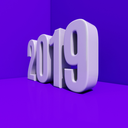 Red 2019 on White Background, New Year 2019, 3D Illustration, Happy New Year 2019, Red 3D Numbers, New Year 2019 3D Rendering, Numeral 2019, New Year 2019 Creative Design Concept 3D Rendered Imageの写真素材
