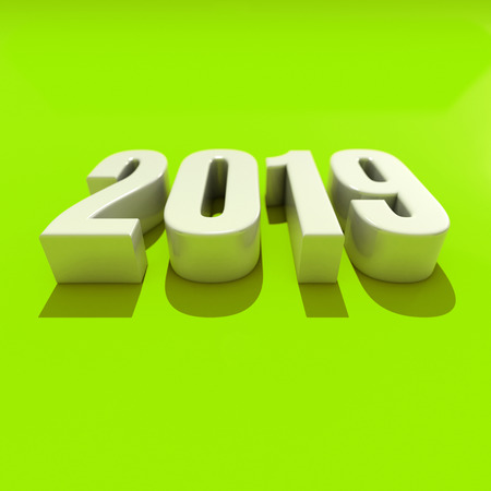 Red 2019 on White Background, New Year 2019, 3D Illustration, Happy New Year 2019, Red 3D Numbers, New Year 2019 3D Rendering, Numeral 2019, New Year 2019 Creative Design Concept 3D Rendered Imageの写真素材