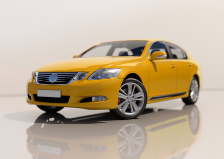 Modern Generic Sedan Car, Perspective View, Isolated on White, 3d Illustration, Car Automobile Contemporary Drive Driving Vehicle Transportation Concept, Luxury Sedan Carの写真素材