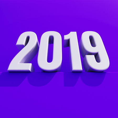 Red 2019 on White Background, New Year 2019, 3D Illustration, Happy New Year 2019, Red 3D Numbers, New Year 2019 3D Rendering, Numeral 2019, New Year 2019 Creative Design Concept 3D Rendered Imageの写真素材