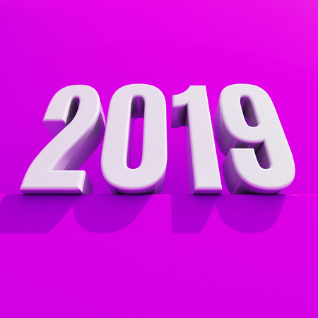 Red 2019 on White Background, New Year 2019, 3D Illustration, Happy New Year 2019, Red 3D Numbers, New Year 2019 3D Rendering, Numeral 2019, New Year 2019 Creative Design Concept 3D Rendered Imageの写真素材