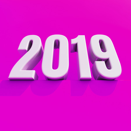 Red 2019 on White Background, New Year 2019, 3D Illustration, Happy New Year 2019, Red 3D Numbers, New Year 2019 3D Rendering, Numeral 2019, New Year 2019 Creative Design Concept 3D Rendered Imageの写真素材