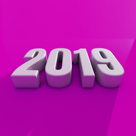 Red 2019 on White Background, New Year 2019, 3D Illustration, Happy New Year 2019, Red 3D Numbers, New Year 2019 3D Rendering, Numeral 2019, New Year 2019 Creative Design Concept 3D Rendered Imageの写真素材