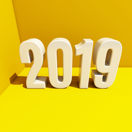 Red 2019 on White Background, New Year 2019, 3D Illustration, Happy New Year 2019, Red 3D Numbers, New Year 2019 3D Rendering, Numeral 2019, New Year 2019 Creative Design Concept 3D Rendered Imageの写真素材