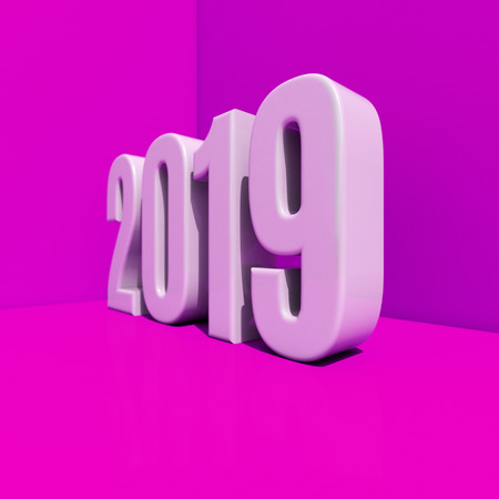 Red 2019 on White Background, New Year 2019, 3D Illustration, Happy New Year 2019, Red 3D Numbers, New Year 2019 3D Rendering, Numeral 2019, New Year 2019 Creative Design Concept 3D Rendered Imageの写真素材