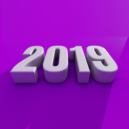 Red 2019 on White Background, New Year 2019, 3D Illustration, Happy New Year 2019, Red 3D Numbers, New Year 2019 3D Rendering, Numeral 2019, New Year 2019 Creative Design Concept 3D Rendered Imageの写真素材