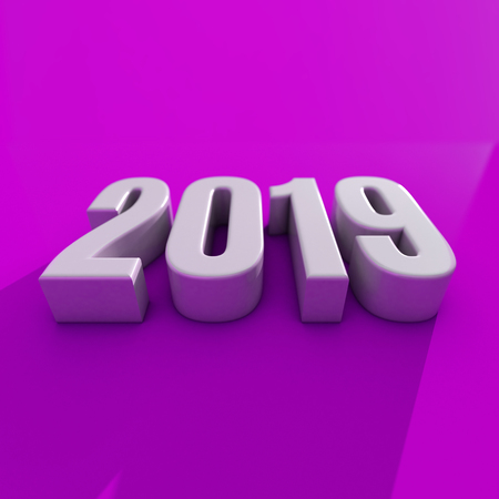 Red 2019 on White Background, New Year 2019, 3D Illustration, Happy New Year 2019, Red 3D Numbers, New Year 2019 3D Rendering, Numeral 2019, New Year 2019 Creative Design Concept 3D Rendered Imageの写真素材