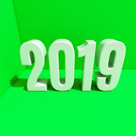 Red 2019 on White Background, New Year 2019, 3D Illustration, Happy New Year 2019, Red 3D Numbersの写真素材