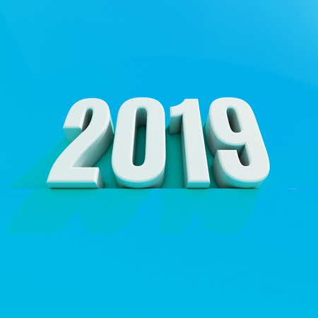 Red 2019 on White Background, New Year 2019, 3D Illustrationの写真素材