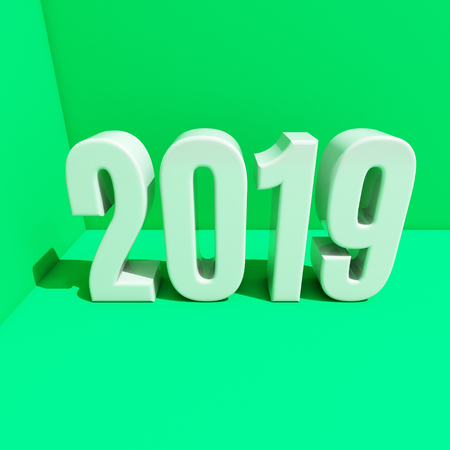 Red 2019 on White Background, New Year 2019, 3D Illustration, Happy New Year 2019, Red 3D Numbers, New Year 2019 3D Rendering, Numeral 2019, New Year 2019 Creative Design Concept 3D Rendered Imageの写真素材