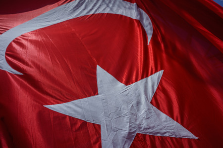 Close up Waving Fabric Flag of Turkey, Turkish National Flag Fabric Background Texture, Turkey Flag...