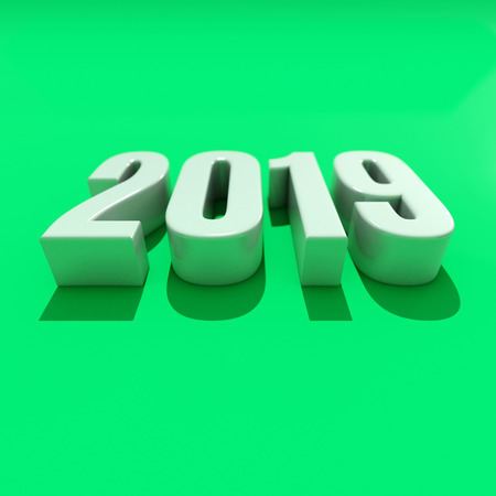 Red 2019 on White Background, New Year 2019, 3D Illustration, Happy New Year 2019, Red 3D Numbers, New Year 2019 3D Rendering, Numeral 2019, New Year 2019 Creative Design Concept 3D Rendered Imageの写真素材