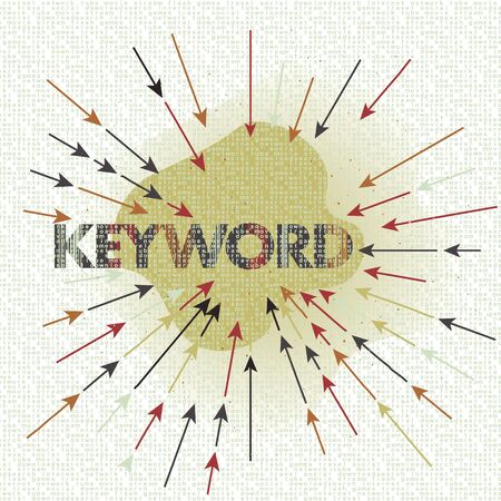 Word Keyword Lettering and Pointing Arrows with Arrowheads, Website Traffic Analysis and Audience Targeting Concept, Lead Generation Template, Development Website Statistic Conceptのイラスト素材