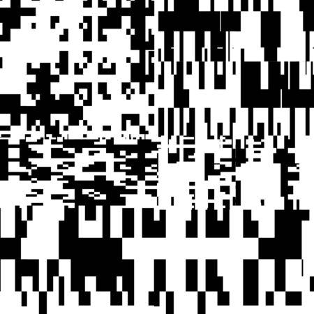 Pixel Background, Abstract Geometric Black and White Vector Art, Irregular Tangled Shapes Design, Random Order Digital Camouflage Chaotic Patternのイラスト素材
