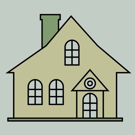 Retro Home Icon, Residential Family House Symbol, Architecture Pictogram, Real Estate Concept, Sale, Insurance, Cottage Building Logo, Village Private Sign, Apartment Search Vector Illustrationのイラスト素材