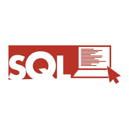 Text SQL Structured Query Language on Laptop, Database Search Data Code, Internet Security and Networking Concept, Sql Sigh Stroke Symbol Designのイラスト素材