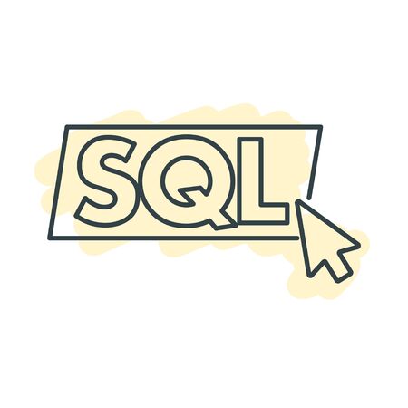 Text SQL Structured Query Language on Laptop, Database Search Data Code, Internet Security and Networking Concept, Sql Sigh Stroke Symbol Designのイラスト素材