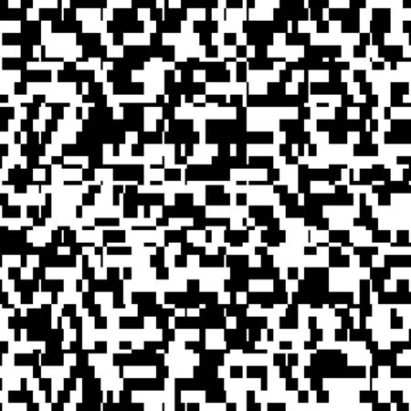 8 bit Row Pixel Background, Network Big Data Transmission, Computer Screen Binary Code Information Pattern, Abstract Geometric Black and White Vector, Random Order Digital Camouflage Chaotic Patternのイラスト素材