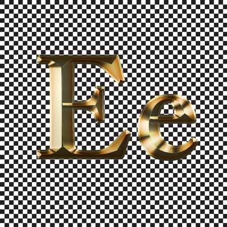Luxury Ee 2-level Gold Gradient Isolated on Check Chess Background, Gold Glittering Metal Latin Alphabet, Elegant Realistic 3D Dd Golden Glitter Letters, ABC Fontの写真素材
