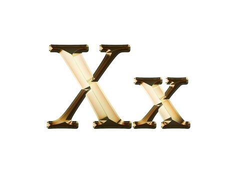 Luxury Xx 2-level Gold Gradient Isolated on White, Gold Glittering Metal Latin Alphabet, Elegant Realistic 3D Dd Golden Glitter Letters, ABC Fontの写真素材