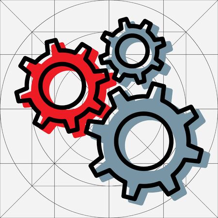 Mechanical Gears Cogwheels Icon, Settings Symbol, Development, Engineering ,Clockwork Concept, Gears in Engagement, Industry, Efficiency, Production Sign, Sketch Cogwheel Gear Mechanism, Working Together, Teamworkのイラスト素材